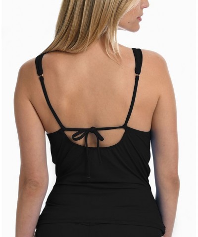 Island Goddess Over-The-Shoulder Twist-Front Tankini Top Black $48.41 Swimsuits