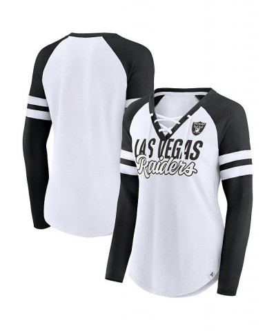 Women's Branded White Black Las Vegas Raiders True to Form Raglan Lace-Up V-Neck Long Sleeve T-shirt White, Black $31.34 Tops