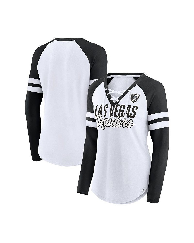 Women's Branded White Black Las Vegas Raiders True to Form Raglan Lace-Up V-Neck Long Sleeve T-shirt White, Black $31.34 Tops