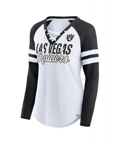 Women's Branded White Black Las Vegas Raiders True to Form Raglan Lace-Up V-Neck Long Sleeve T-shirt White, Black $31.34 Tops