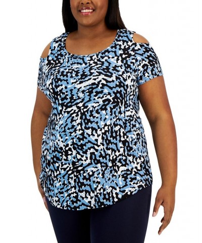 Plus Size Cold Shoulder Printed Top Spring Shower Combo $15.39 Tops