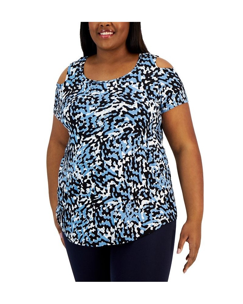 Plus Size Cold Shoulder Printed Top Spring Shower Combo $15.39 Tops