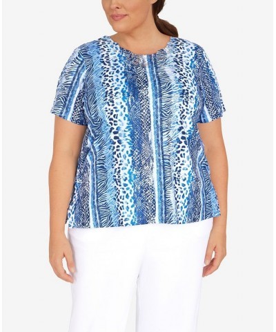 Plus Size Animal Stripe T-shirt Navy, White $36.31 Tops