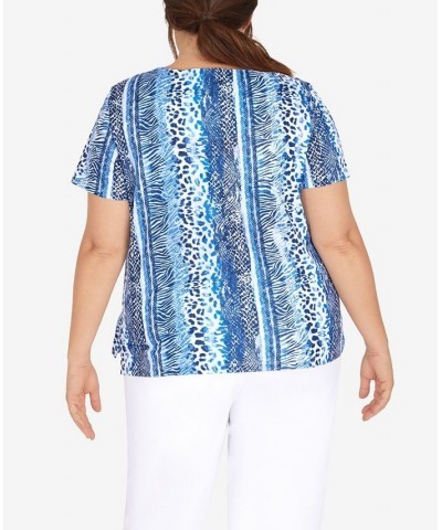 Plus Size Animal Stripe T-shirt Navy, White $36.31 Tops