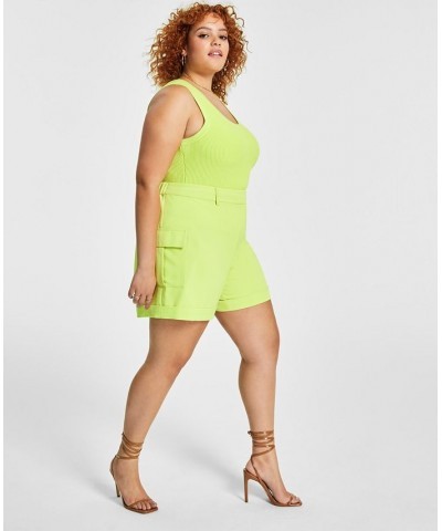 Trendy Plus Size High Rise Cargo Utility Shorts Green $33.18 Shorts