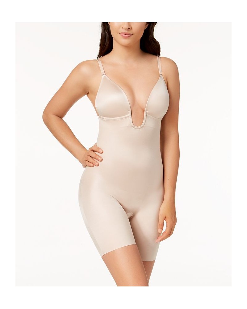 Suit Your Fancy Plunge Low-Back Mid-Thigh Bodysuit Tan/Beige $55.30 Shapewear