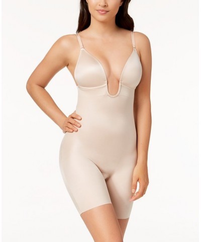 Suit Your Fancy Plunge Low-Back Mid-Thigh Bodysuit Tan/Beige $55.30 Shapewear