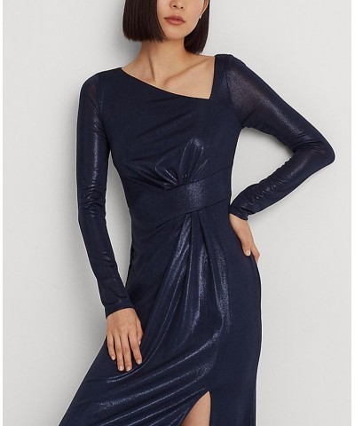 Women's Foil-Print Jersey Gown French Navy $97.60 Dresses