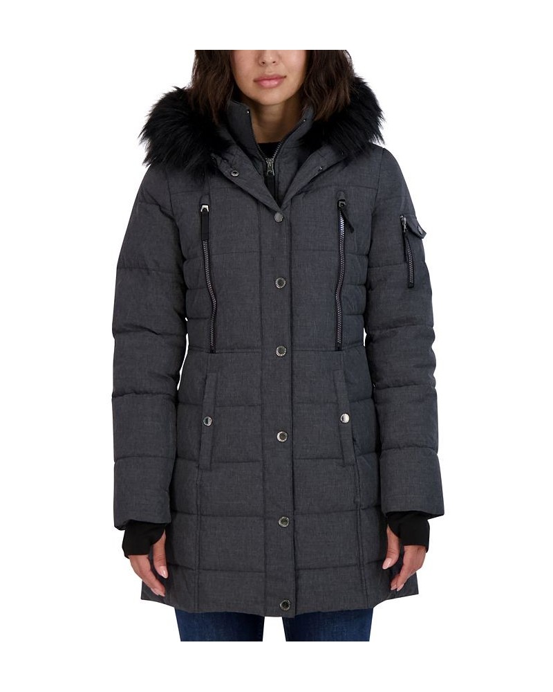 Women's Faux-Fur-Trim Hooded Puffer Coat Charcoal $62.00 Coats