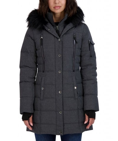 Women's Faux-Fur-Trim Hooded Puffer Coat Charcoal $62.00 Coats