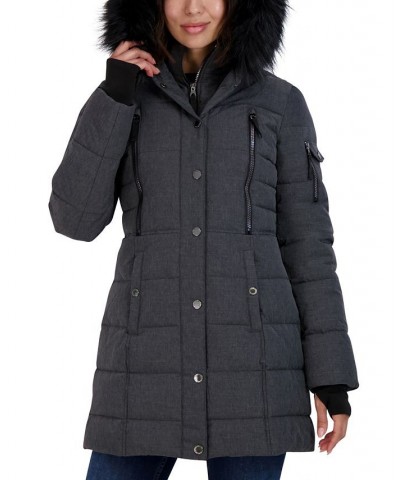 Women's Faux-Fur-Trim Hooded Puffer Coat Charcoal $62.00 Coats