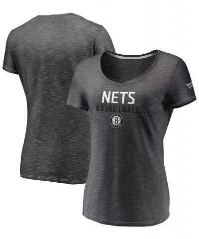 Women's Charcoal Brooklyn Nets Double-Fade Space-Dye V-Neck T-shirt Charcoal $19.24 Tops