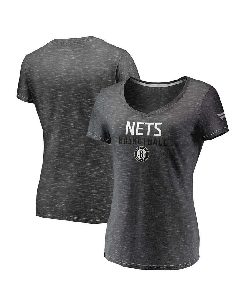 Women's Charcoal Brooklyn Nets Double-Fade Space-Dye V-Neck T-shirt Charcoal $19.24 Tops