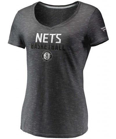 Women's Charcoal Brooklyn Nets Double-Fade Space-Dye V-Neck T-shirt Charcoal $19.24 Tops