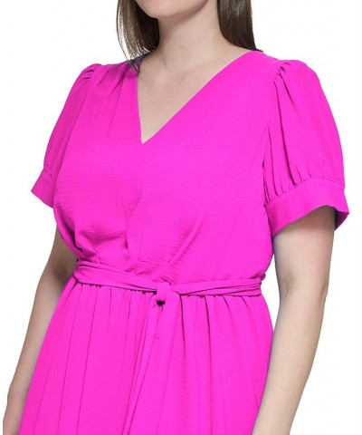 Plus Size Tie-Front V-Neck Tiered Midi Dress Cosmic Pink $73.01 Dresses