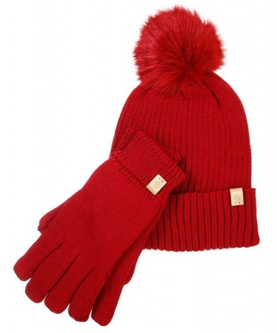 Women's Knit Beanie Glove and Hat Set Red $28.00 Sets