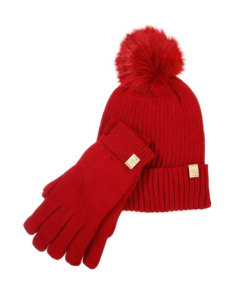 Women's Knit Beanie Glove and Hat Set Red $28.00 Sets