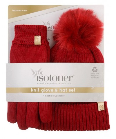 Women's Knit Beanie Glove and Hat Set Red $28.00 Sets