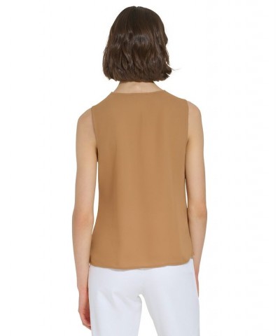Women's Cowlneck Sleeveless Blouse Brown $28.98 Tops