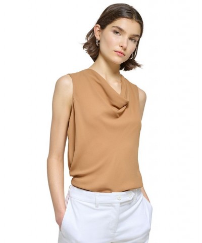 Women's Cowlneck Sleeveless Blouse Brown $28.98 Tops