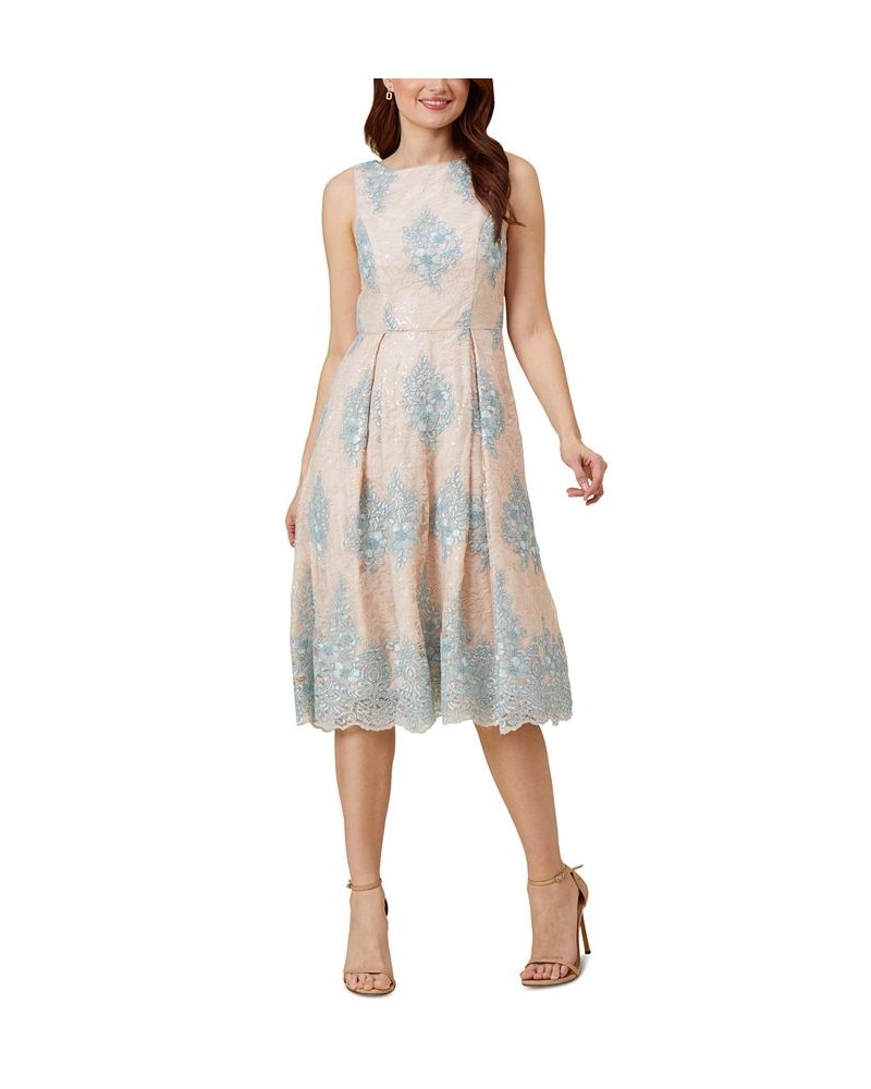 Women's Embroidered Lace Fit & Flare Dress Blush Multi $104.04 Dresses
