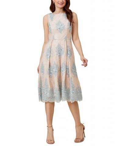 Women's Embroidered Lace Fit & Flare Dress Blush Multi $104.04 Dresses