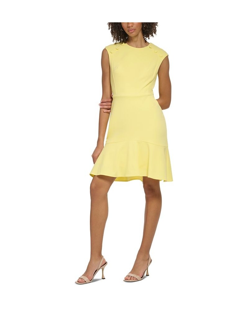 Women's Button-Trimmed Flounce-Hem Dress Yellow $60.48 Dresses