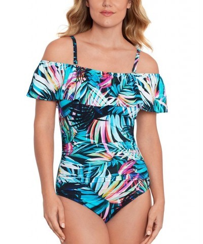 Women's Tummy Control Off the Shoulder Ruffled Swimsuit Fiesta Fronds $51.52 Swimsuits