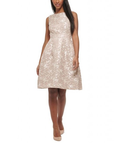 Women's Brocade Fit & Flare Dress Light Papya/Gold $57.28 Dresses