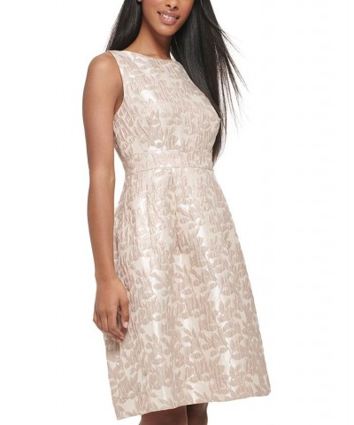 Women's Brocade Fit & Flare Dress Light Papya/Gold $57.28 Dresses