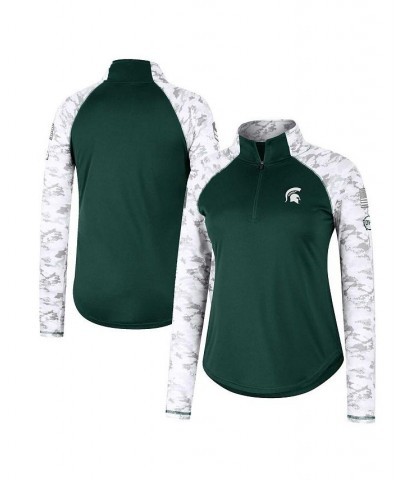 Women's Michigan State Spartans OHT Military-Inspired Appreciation Flash Arctic Camo Raglan Quarter-Zip Jacket Green $27.50 J...