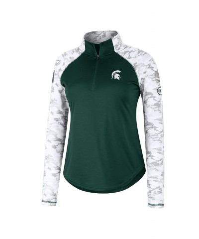 Women's Michigan State Spartans OHT Military-Inspired Appreciation Flash Arctic Camo Raglan Quarter-Zip Jacket Green $27.50 J...