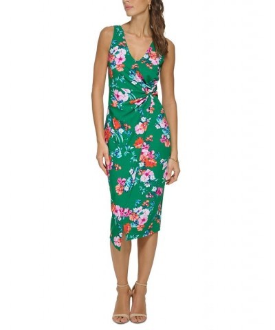 Women's Twist-Front Crossover-Skirt Midi Dress Green Multi $44.84 Dresses