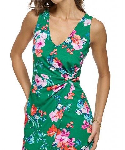 Women's Twist-Front Crossover-Skirt Midi Dress Green Multi $44.84 Dresses