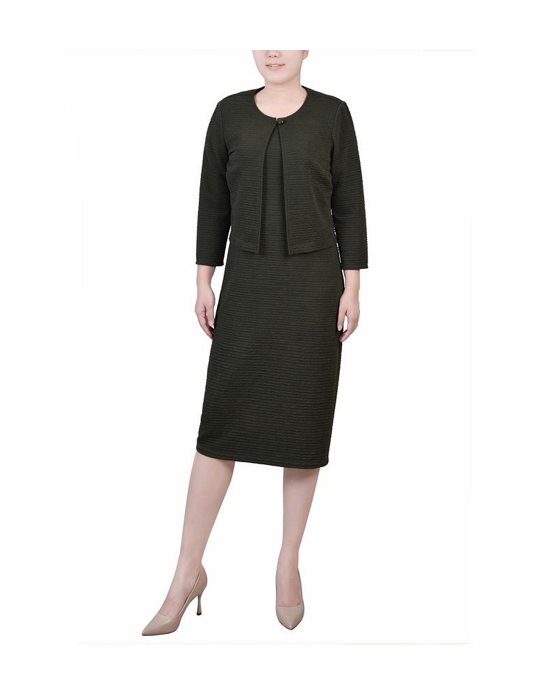 Women's Textured 3/4 Sleeve Two Piece Dress Set Olive $14.26 Dresses