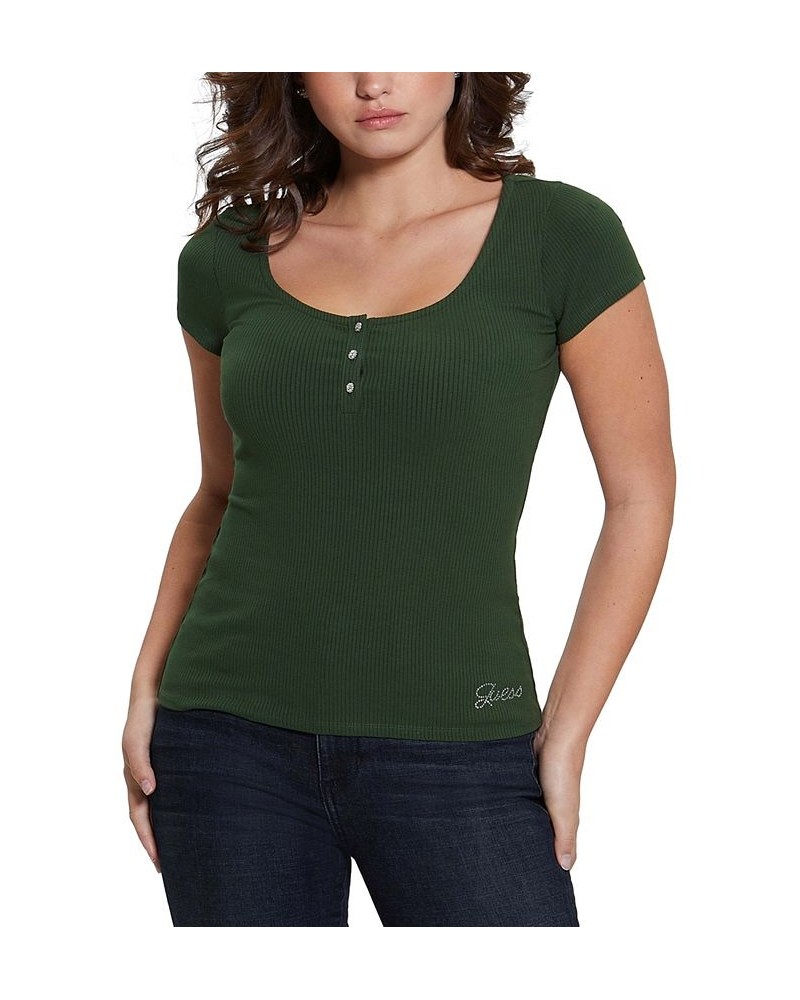 WOMEN'S Karlee Jewel-Button Ribbed Henley Top Karma Pink $28.91 Tops