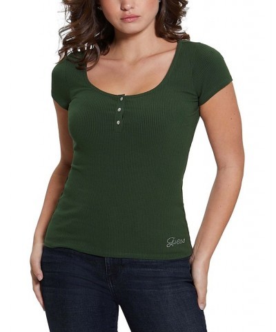 WOMEN'S Karlee Jewel-Button Ribbed Henley Top Karma Pink $28.91 Tops