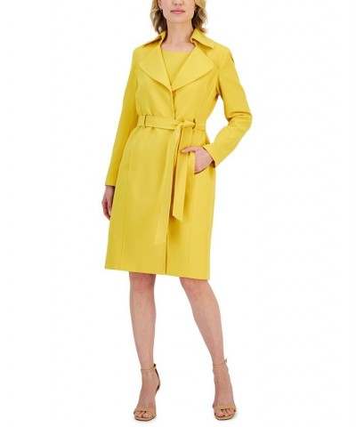 Women's Crepe Belted Trench Jacket & Sheath Dress Suit Regular and Petite Sizes Yellow $81.70 Suits