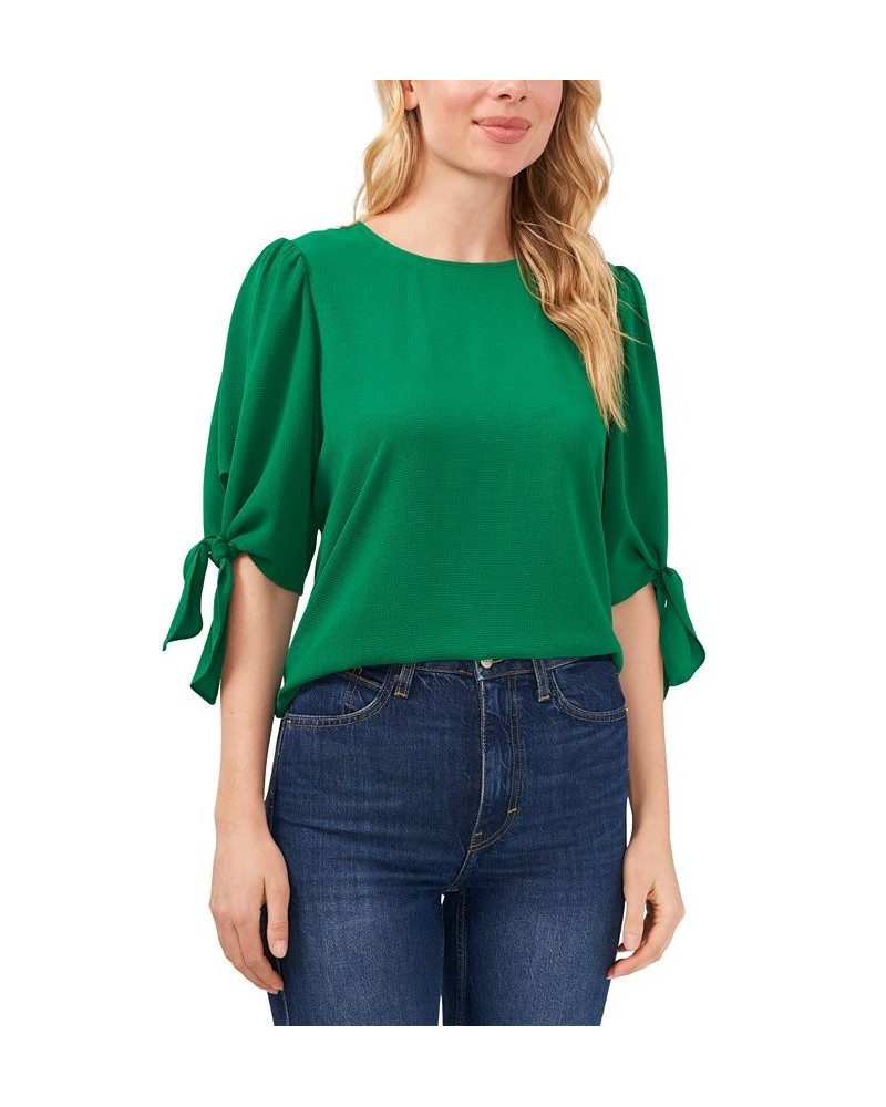 Women's Bow-Detail Puff-Sleeve Blouse Top Green $21.58 Tops