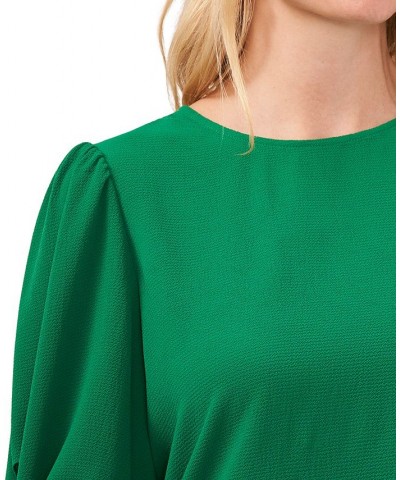 Women's Bow-Detail Puff-Sleeve Blouse Top Green $21.58 Tops