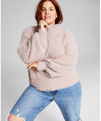 Trendy Plus Size Funnel-Neck Eyelash Sweater Pink $17.94 Sweaters