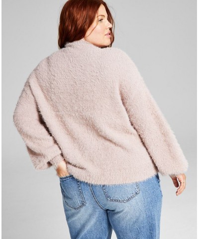 Trendy Plus Size Funnel-Neck Eyelash Sweater Pink $17.94 Sweaters