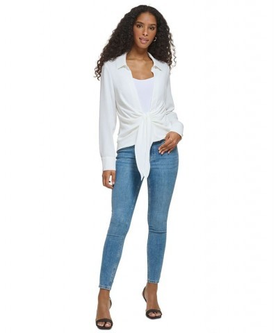 Tie Front Shirt & Wide Leg Satin Pants Soft White $49.28 Pants