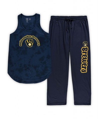 Women's Navy Milwaukee Brewers Plus Size Jersey Tank Top and Pants Sleep Set Navy $26.88 Pajama