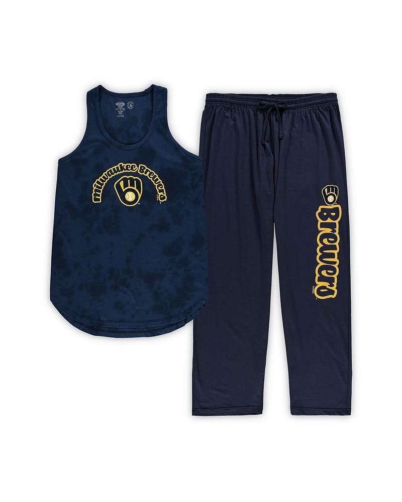 Women's Navy Milwaukee Brewers Plus Size Jersey Tank Top and Pants Sleep Set Navy $26.88 Pajama